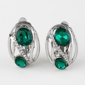 Emerald and rhinestone clip on earrings